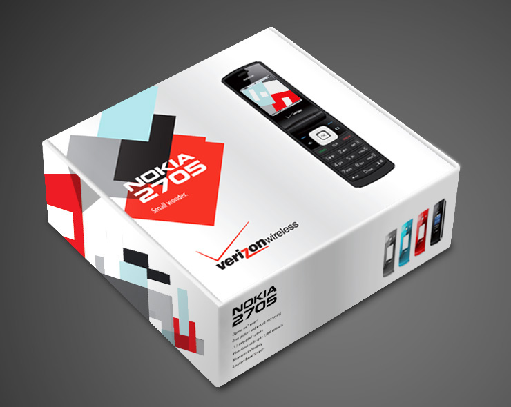 <h4>Proposed packaging for the Nokia 2705. The faceted designs allude to the phone's interchangable faceplates.</h4>