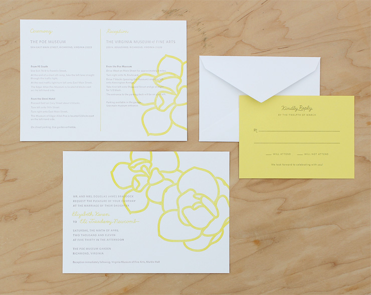 <h4>Letterpressed invitation with hand-drawn type and floral illustrations. </h4>