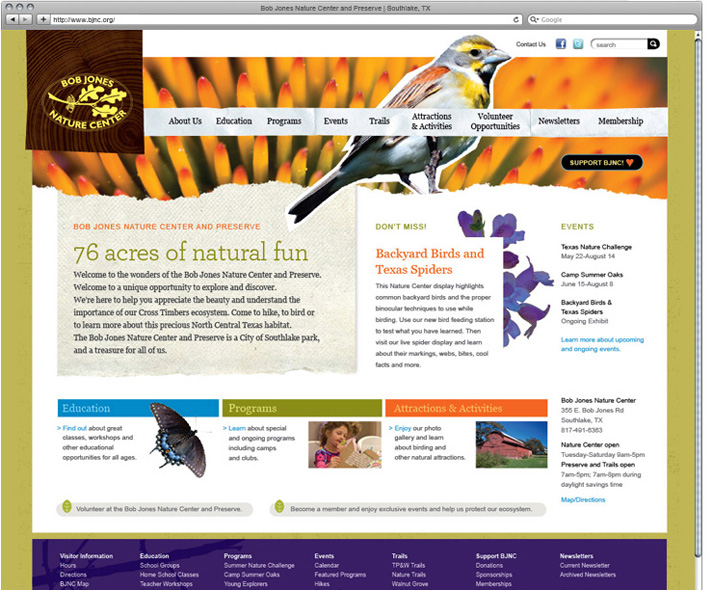<h4>Website for a nature preserve in Southlake, TX.</h4>