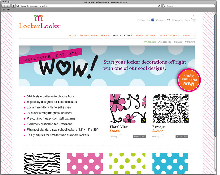 <h4>The site functioned as an online store and featured Flash elements that let customers design their own locker.</h4>