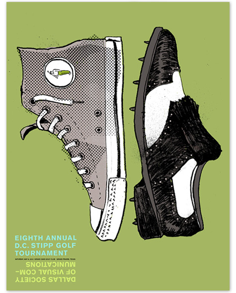 <h4>Poster than can be flipped encouraging graphic designers to swap their Chucks for spikes at a charity golf tournament.</h4>