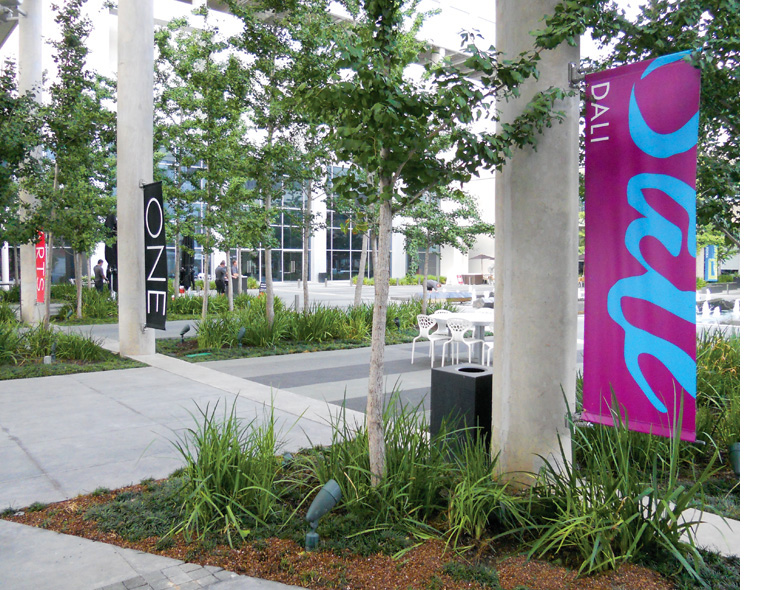 <h4>The banners installed in One Arts Plaza.</h4>