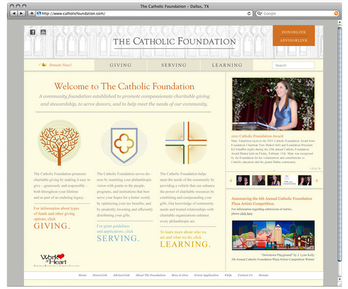 <h4>The website extends the look of the brand. Content is grouped by the foundation's main constituencies, represented by large icons on the homepage.</h4>
