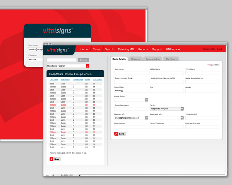 <h4>The look was extended to the skin of HN's medical management software, Vital Signs™.</h4>