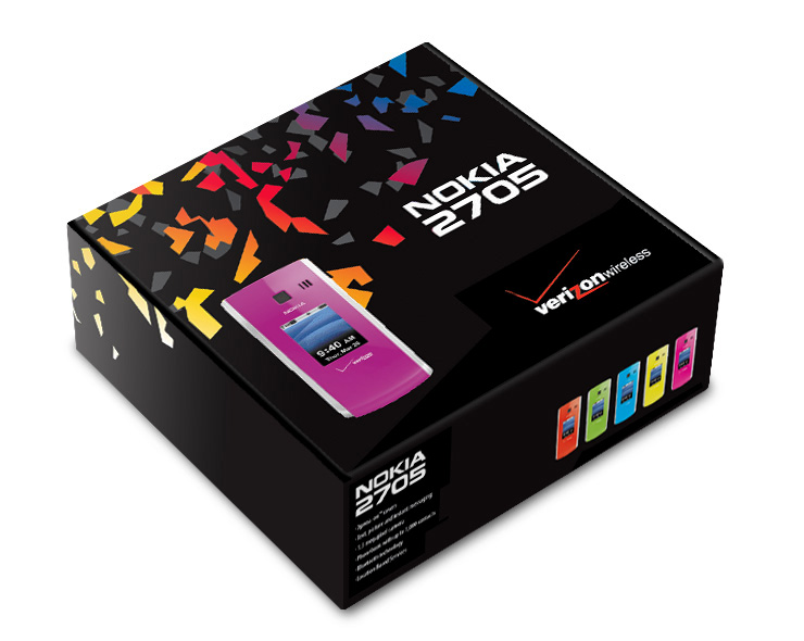 <h4>Proposed packaging for the Nokia 2705. The faceted designs allude to the phone's interchangable faceplates.</h4>