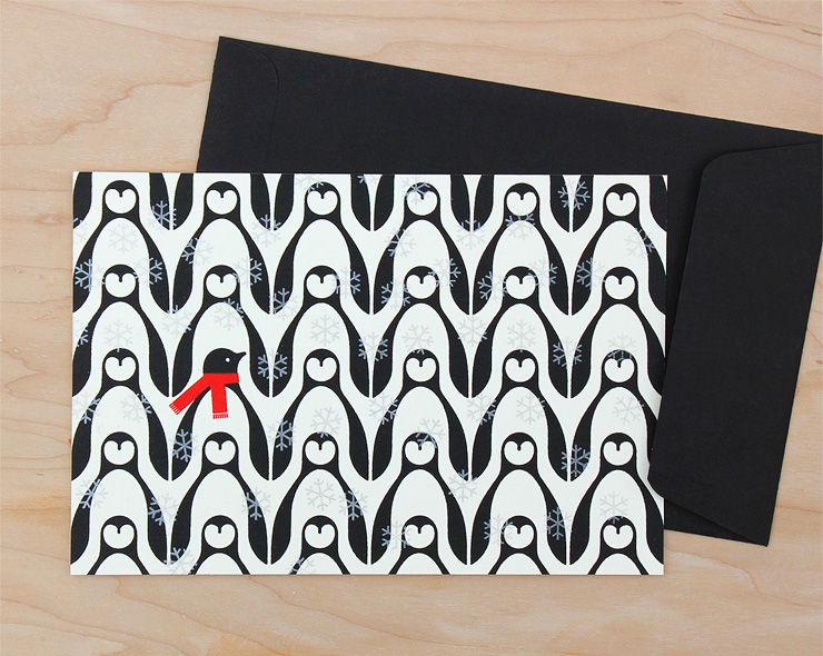 <h4>Card silkscreened by hand using translucent silver ink for the snowflakes.</h4>