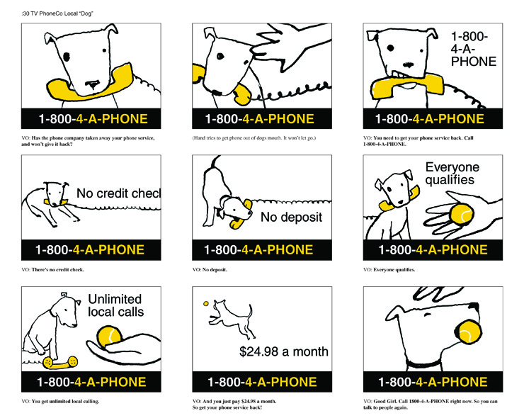 <h4>TV spot storyboard for pay-as-you-go phone service.</h4>